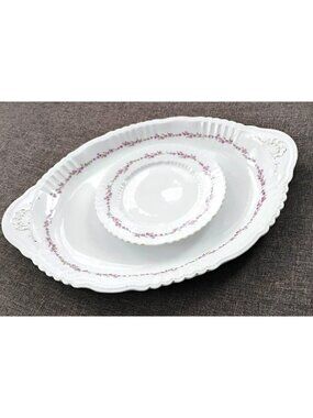 Antique Victoria Austria Porcelain Platter & Matching Plate Set - Purple Violet